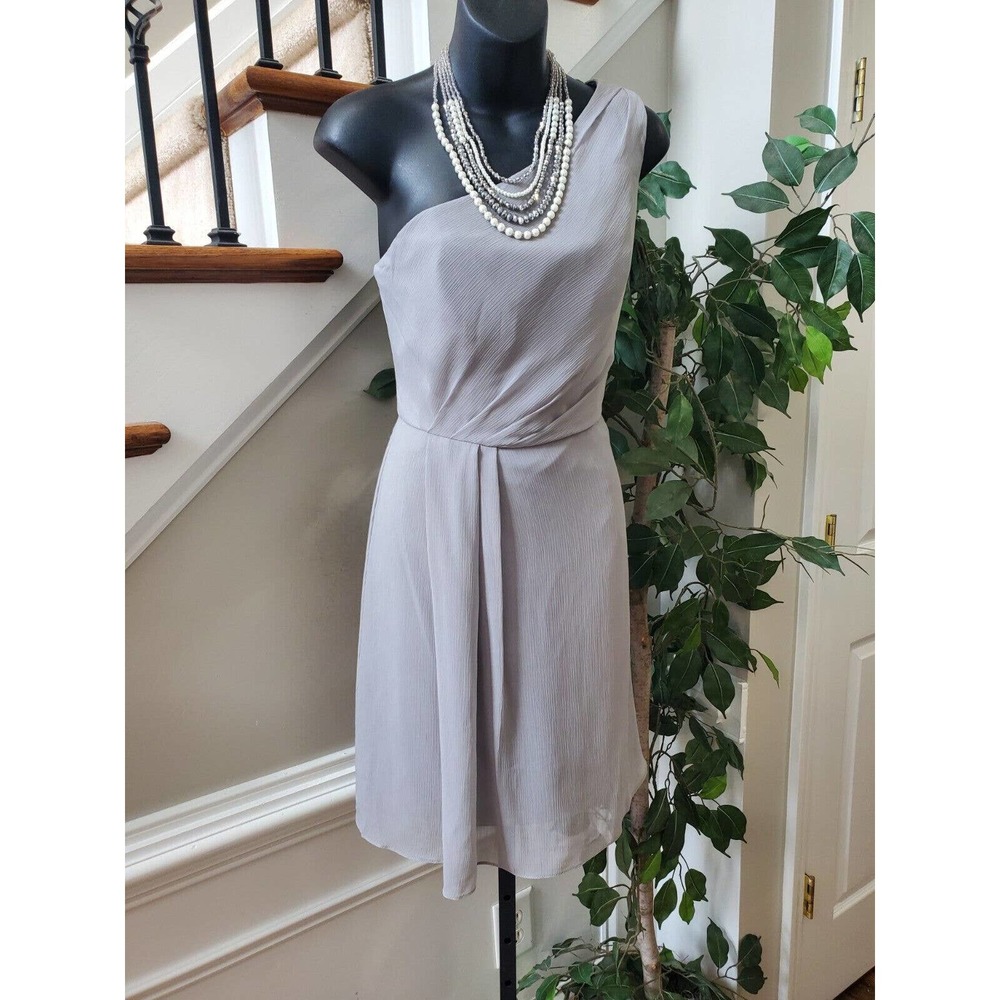 David's Bridal Gray Solid Polyester One Shoulder Off Knee Length Dress Size 8